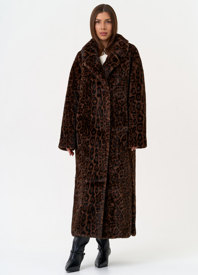 Длинная шуба из эко меха с анималистическим принтом модель № 31266 в кредит