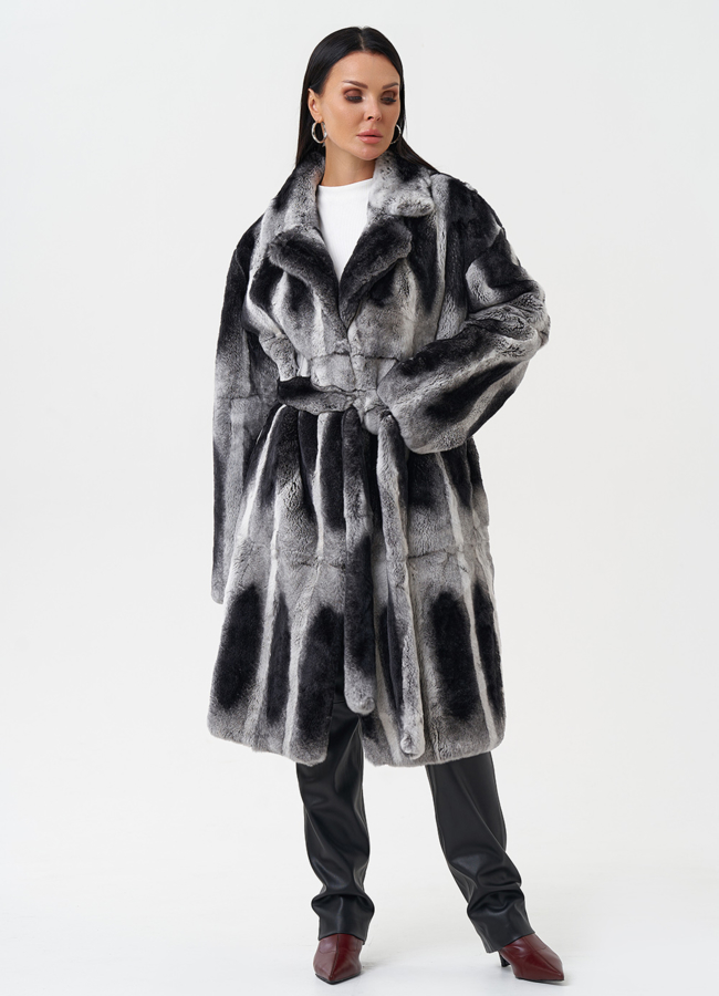 Шуба из меха кролика с английским воротником модель № 28134 универмаг малина