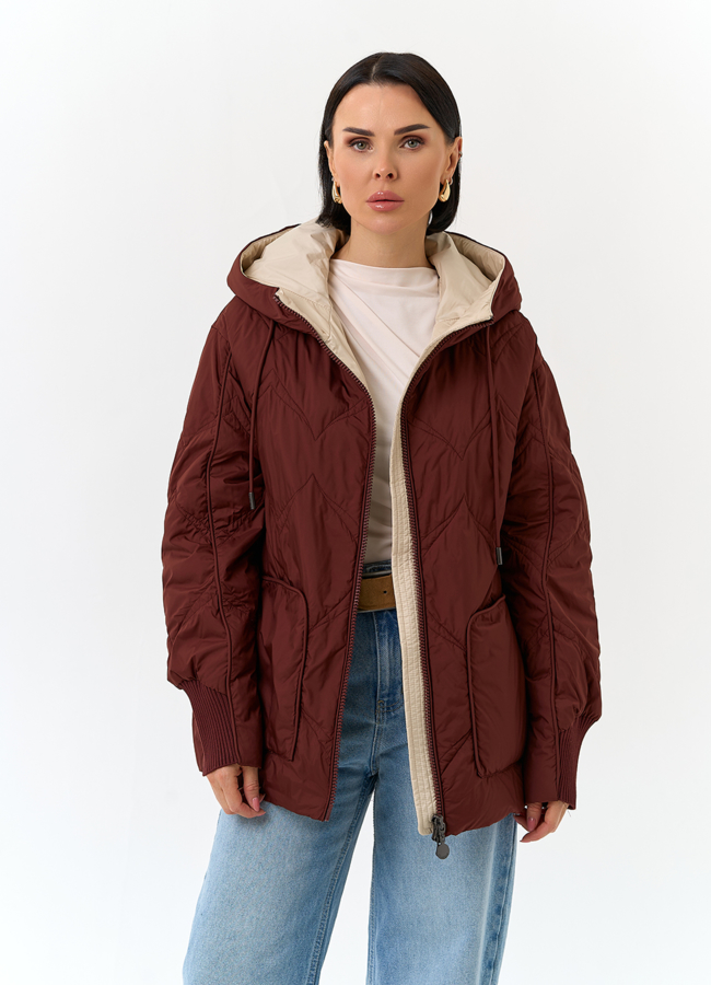 Женская куртка с капюшоном модель № 32567 меха малина