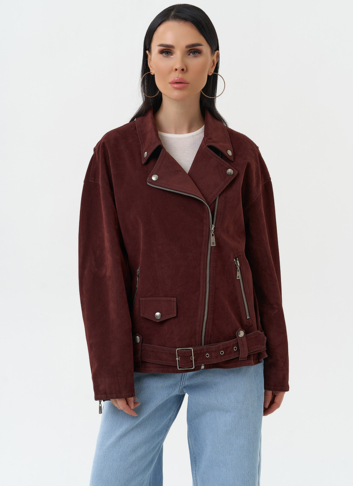 Куртка косуха из эко замши бордового цвета