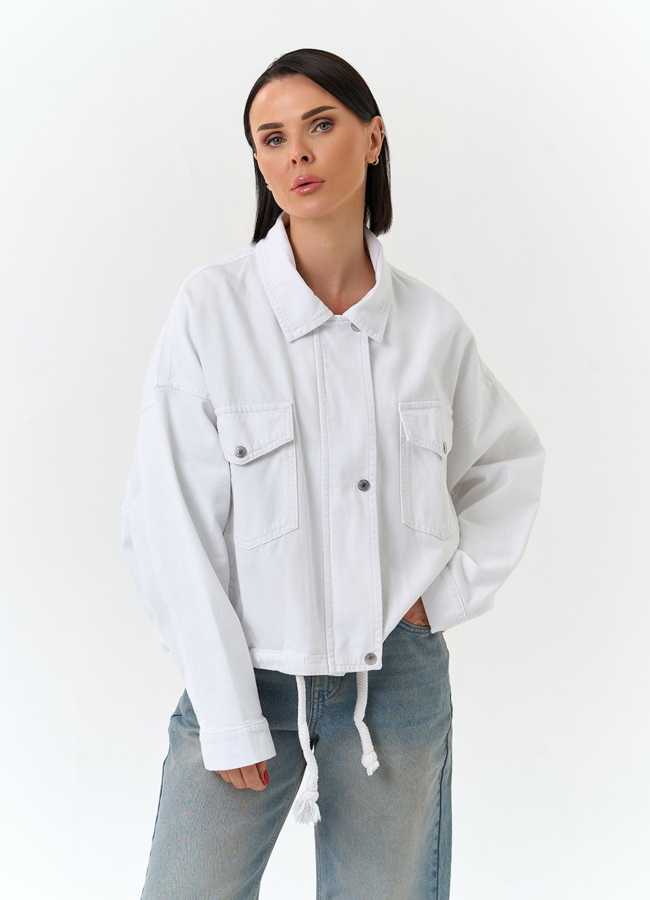 Женская объемная джинсовая куртка  модель № 33125 меха малина