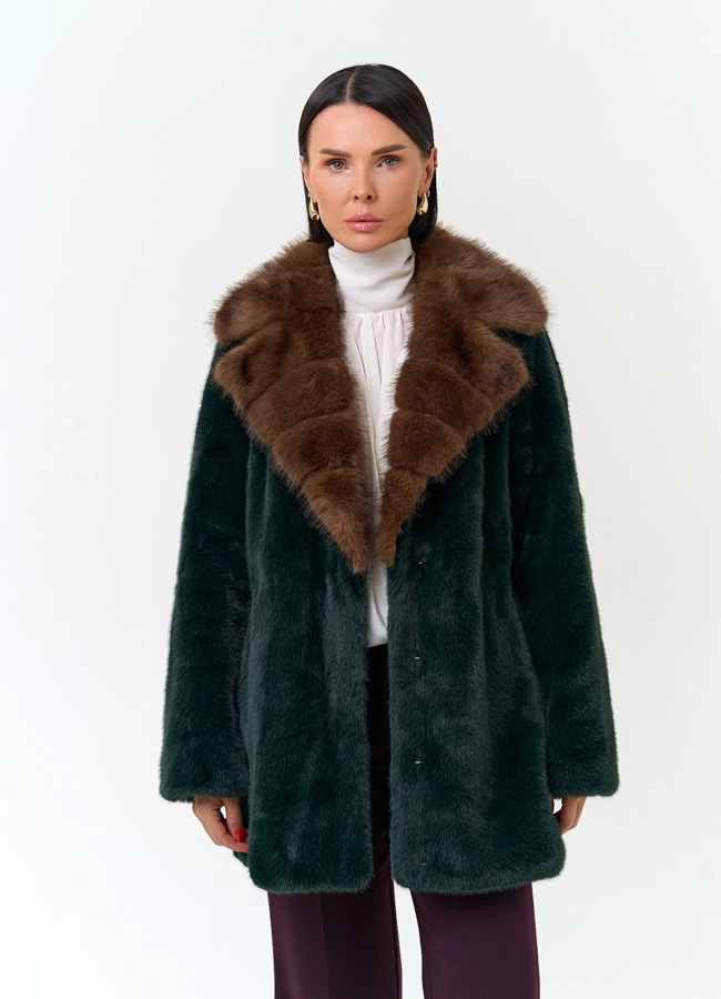 Женское полупальто из эко меха модель № 33860 меха малина