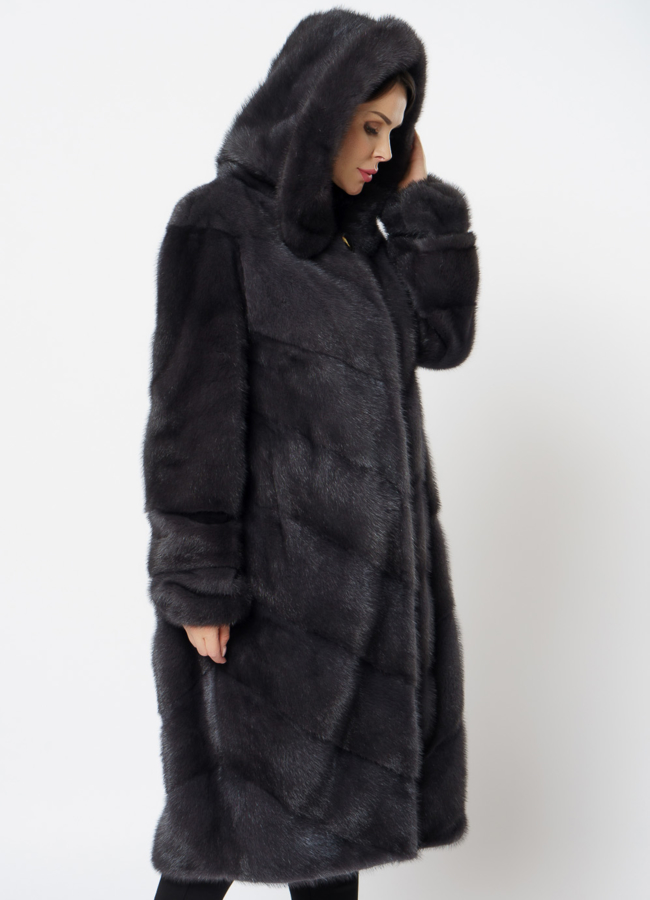 Длинная норковая шуба в сером цвете модель № 25039 универмаг малина