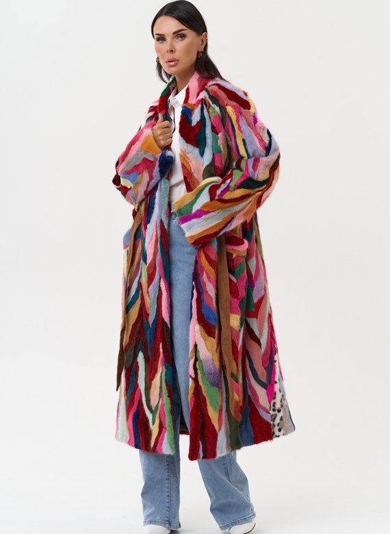 Норковая шуба в стиле пэчворк