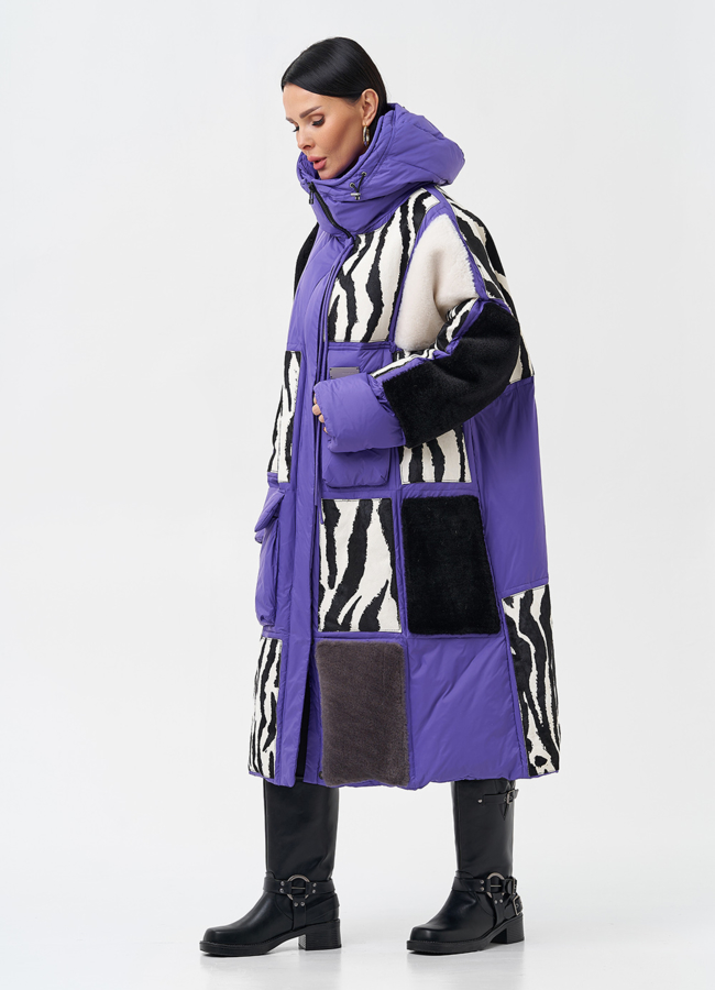 Комбинированный женский пуховик с капюшоном модель № 28372 универмаг малина