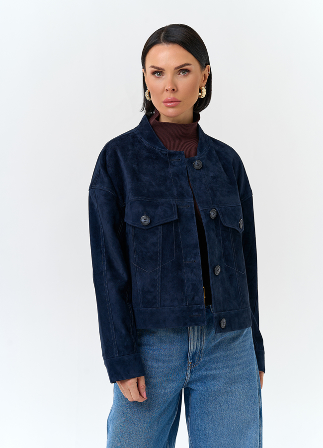 Женская куртка из натуральной замши синего цвета модель № 32730 универмаг малина