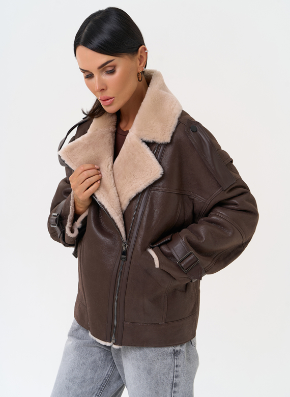 Натуральная дубленка коричневого цвета