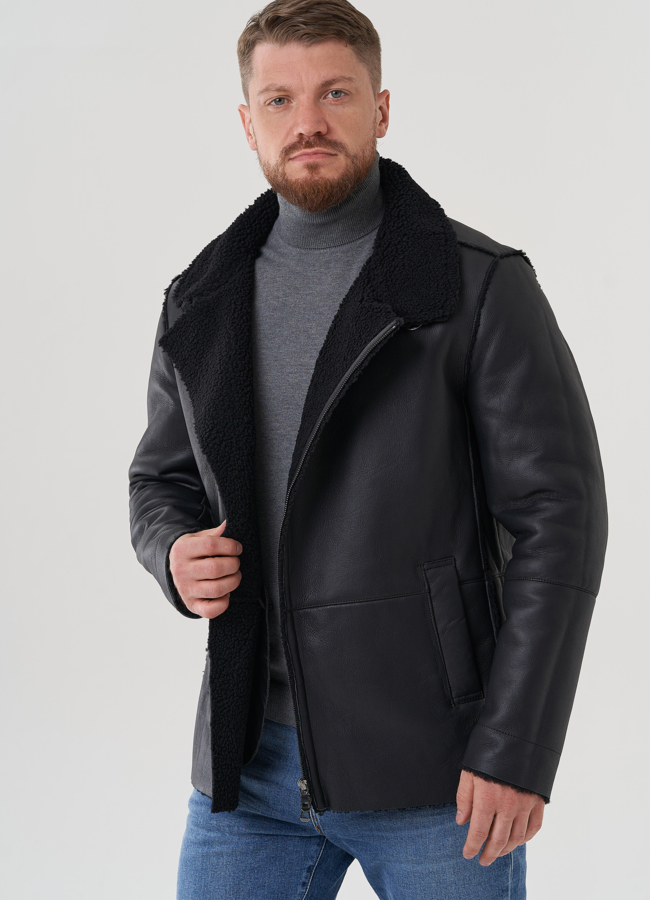 Дубленка мужская черного цвета  модель № 81636 универмаг малина