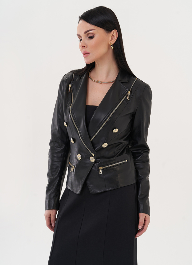 Куртка из натуральной кожи с акцентными пуговицами модель № 27134 в рассрочку