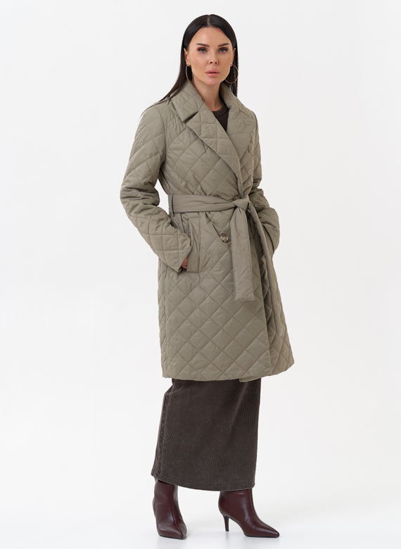 Женское стеганое полупальто с поясом