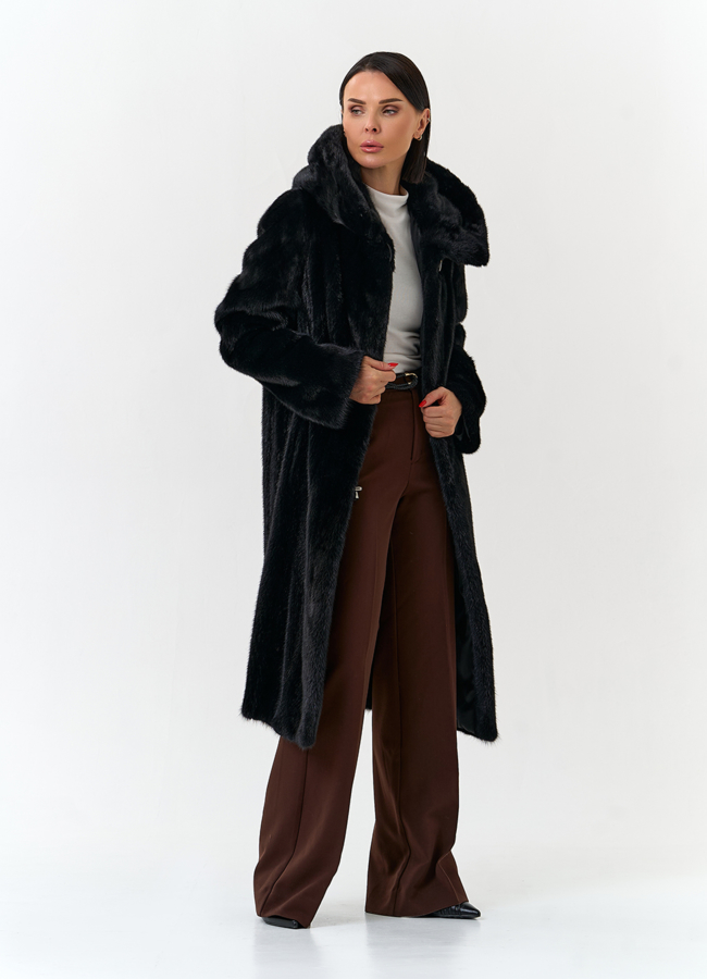 Шуба из меха норки с капюшоном модель № 32681 универмаг малина