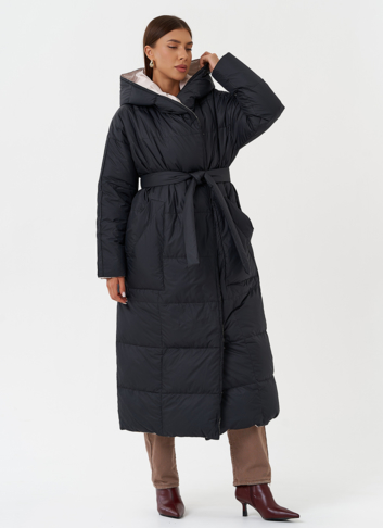 Женский двухсторонний пуховик с капюшоном