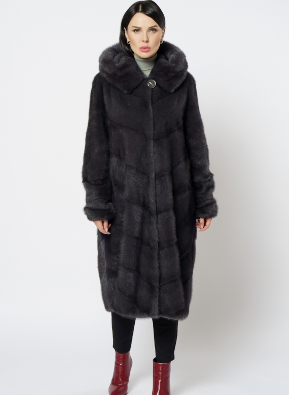 Длинная норковая шуба в сером цвете