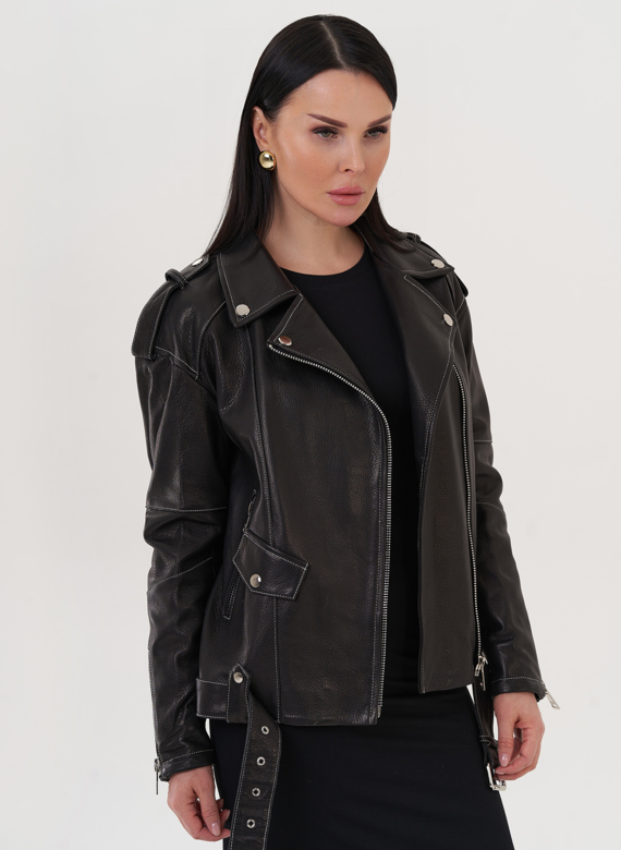 Кожаная куртка с контрастной строчкой