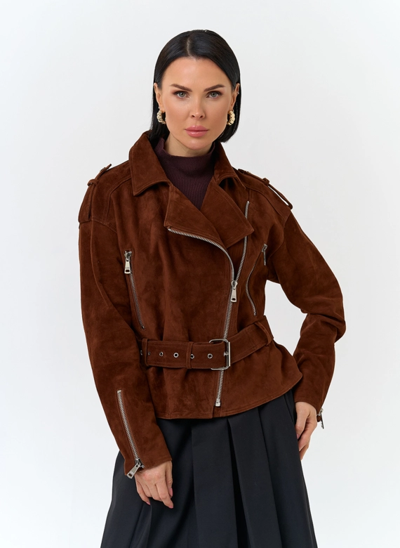 Куртка из натуральной замши с поясом
