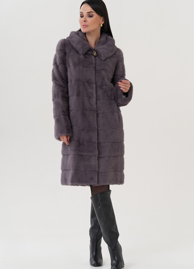Шуба из норки с капюшоном  модель № 25896 универмаг малина