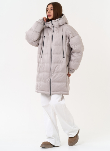 Женский светлый пуховик с капюшоном