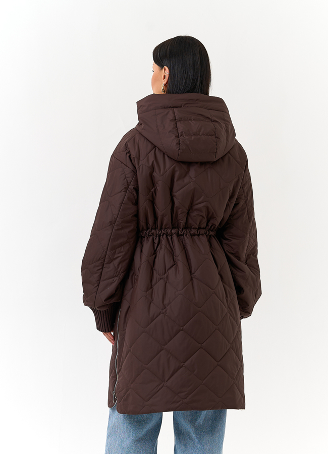 фото Женское утепленное пальто с капюшоном модель № 32848