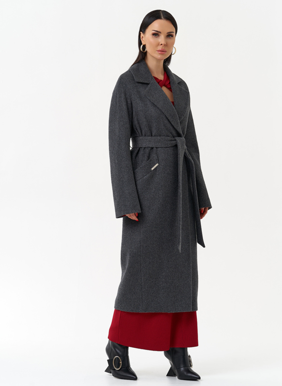 Длинное женское пальто с английским воротником