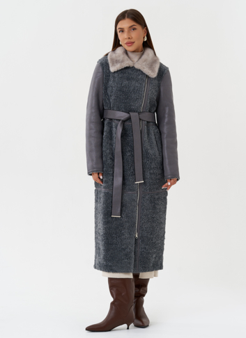 Длинная дубленка из эко кожи