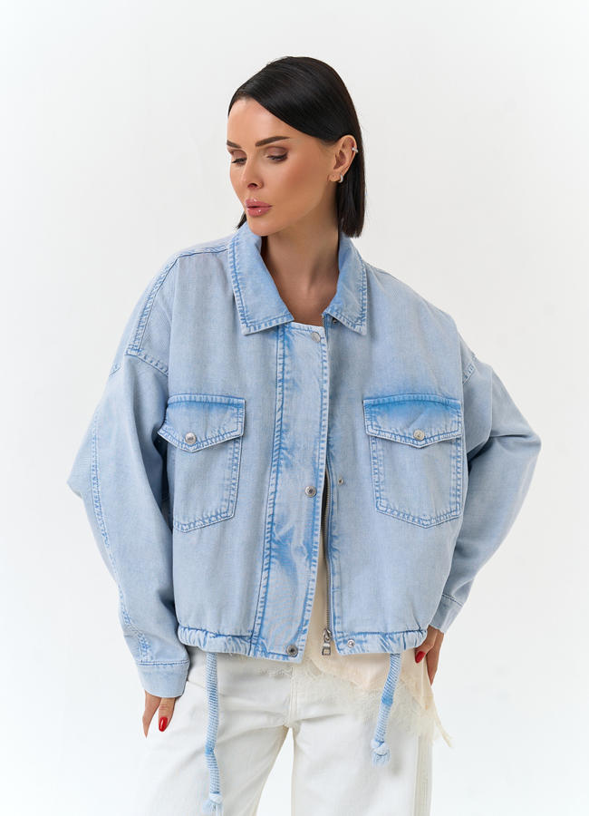 Женская объемная джинсовая куртка  модель № 33128 универмаг малина