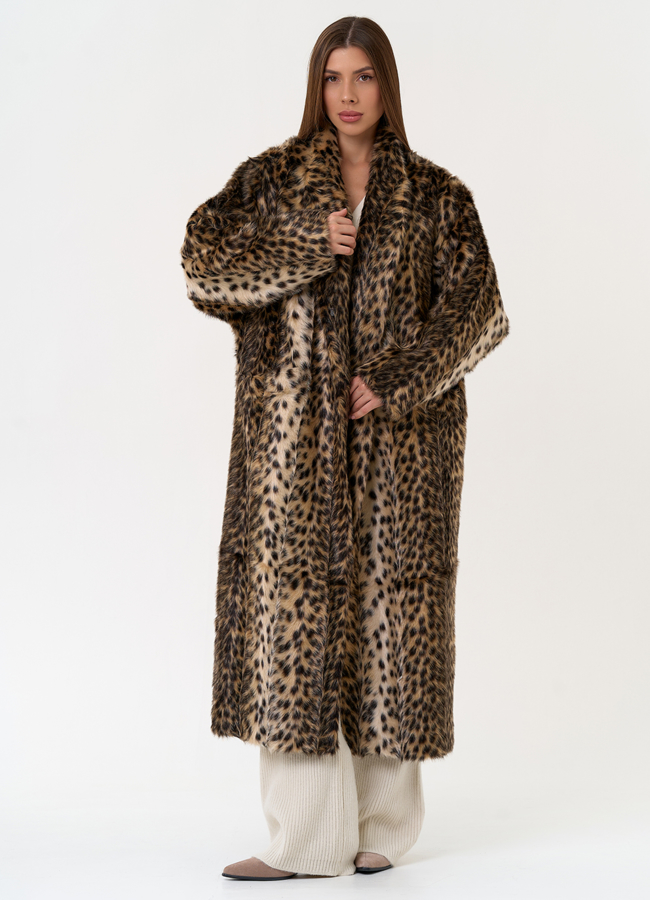 Женская шуба из эко меха с анималистическим принтом модель № 31528 универмаг малина