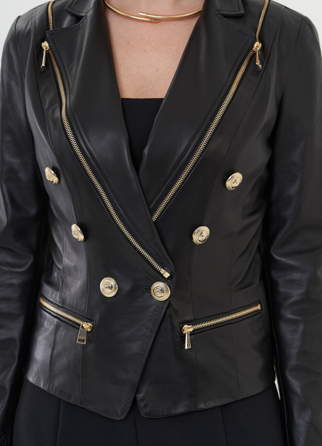 Куртка из натуральной кожи с акцентными пуговицами модель № 27134 универмаг малина