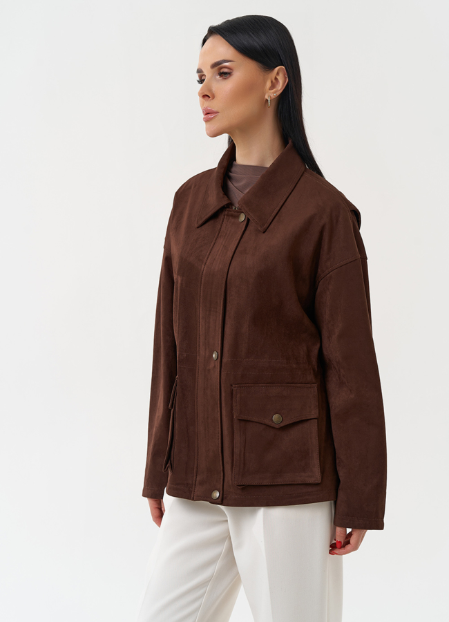 Женская парка из эко замши коричневого цвета модель № 30442 в рассрочку