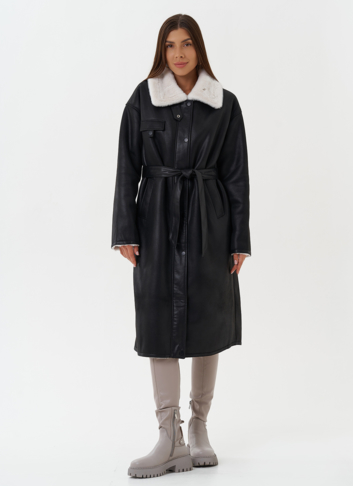 Удлиненное пальто из эко замши