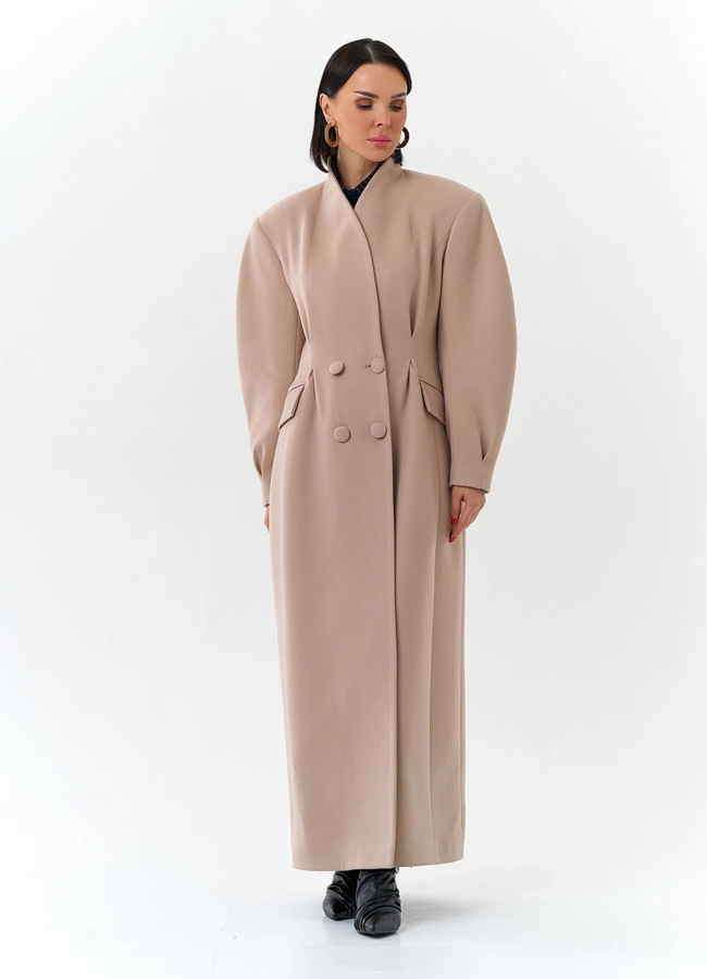 Женское длинное пальто с акцентными рукавами модель № 32784 в рассрочку