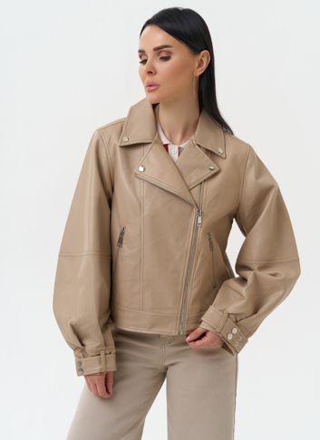 Куртка косуха из эко кожи бежевого цвета