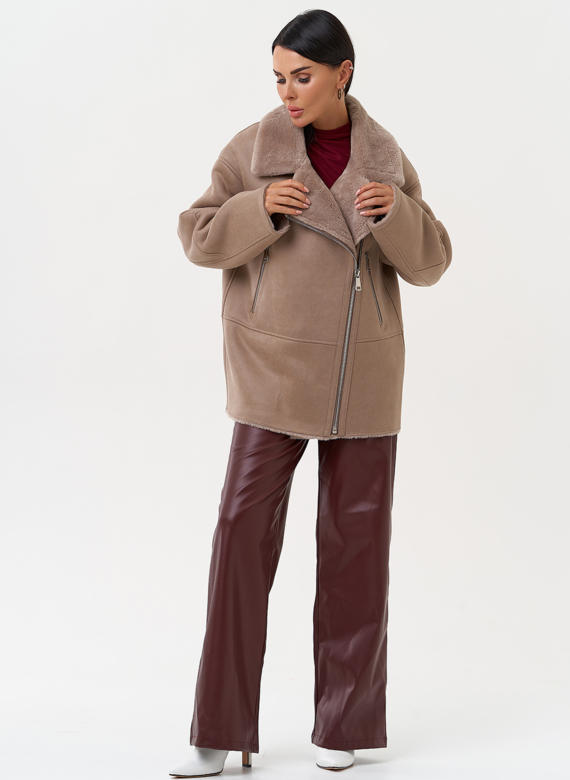 Женская дубленка из эко замши прямого кроя