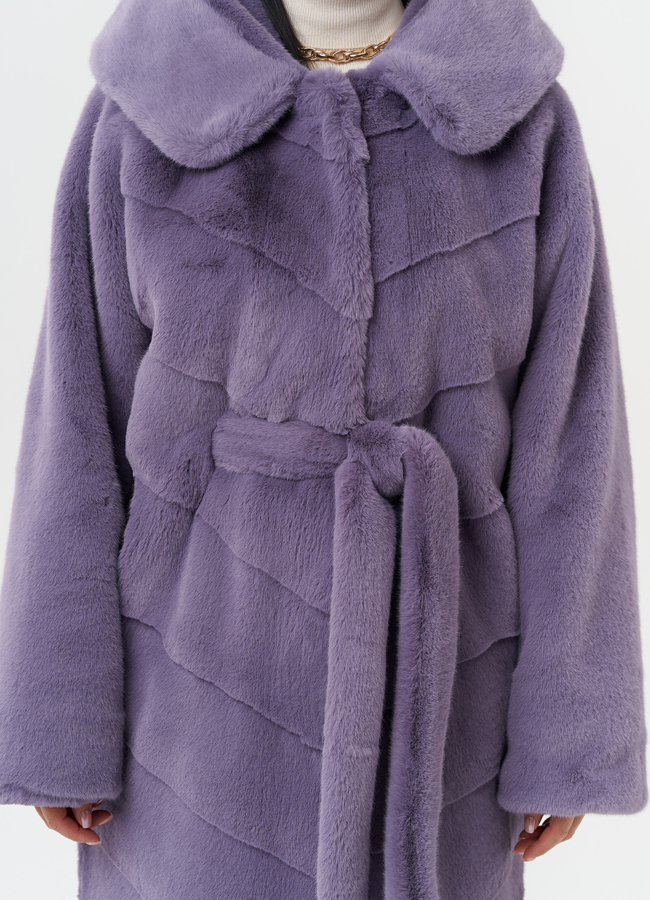 Женская шуба из эко меха с капюшоном модель № 28639 универмаг малина