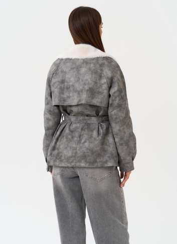 Жакет из эко кожи с отделкой эко мехом