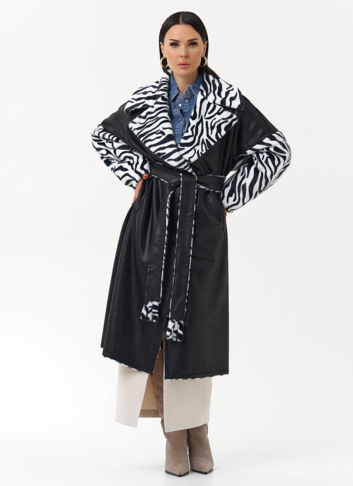 Двухстороннее пальто из эко замши с английским воротником