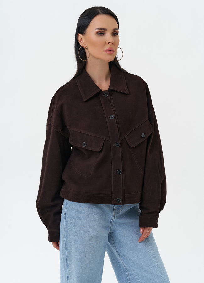 Женская куртка из натуральной замши коричневого цвета модель № 30321 универмаг малина