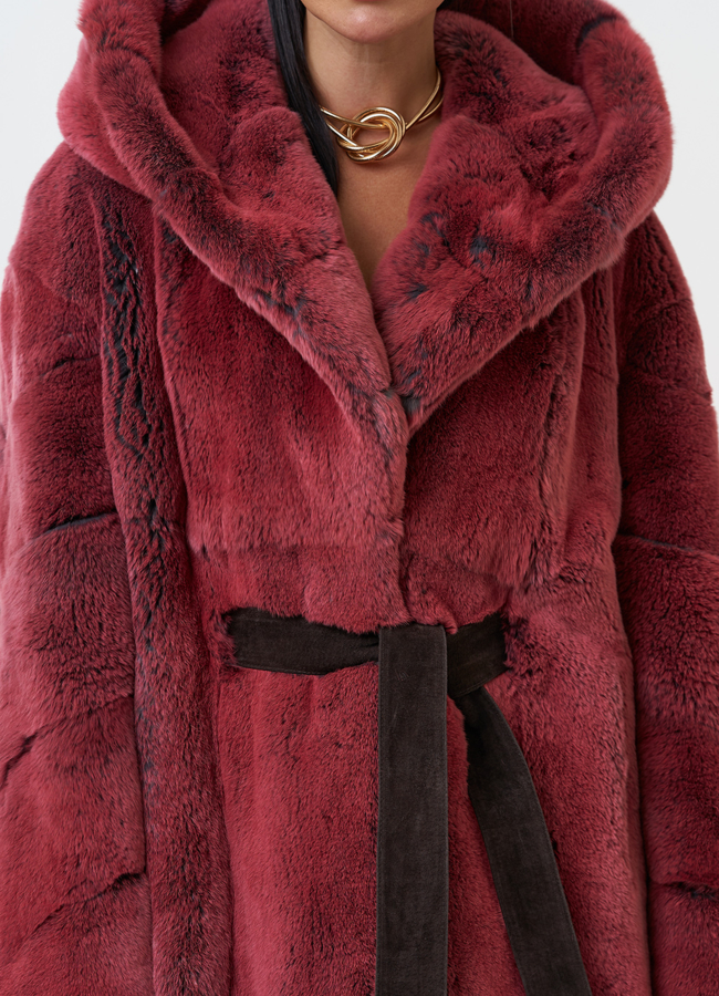 Шуба из меха кролика с капюшоном модель № 28897 в рассрочку