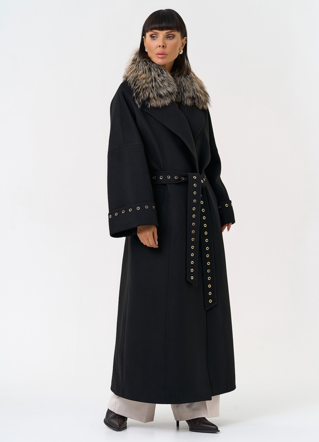 Утепленное женское пальто с английским воротником из меха лисы модель № 31552 универмаг малина