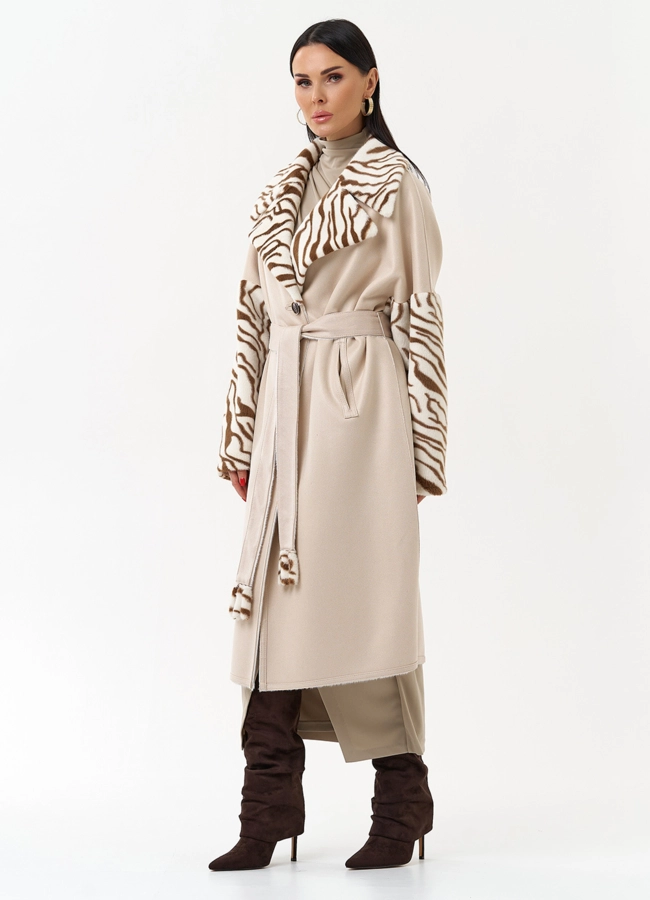 фото Двухстороннее пальто из эко замши с английским воротником модель № 29979