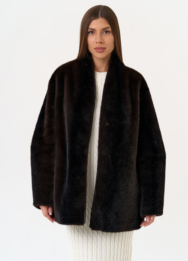 Женская шуба из эко меха коричневого цвета модель № 31522 универмаг малина