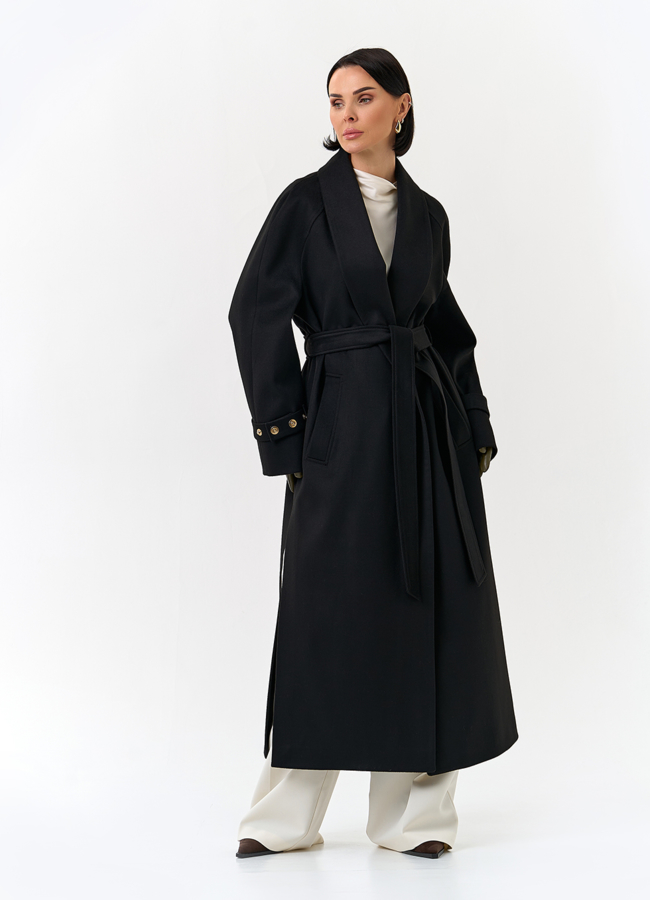 Женское длинное пальто с поясом модель № 32851 в кредит