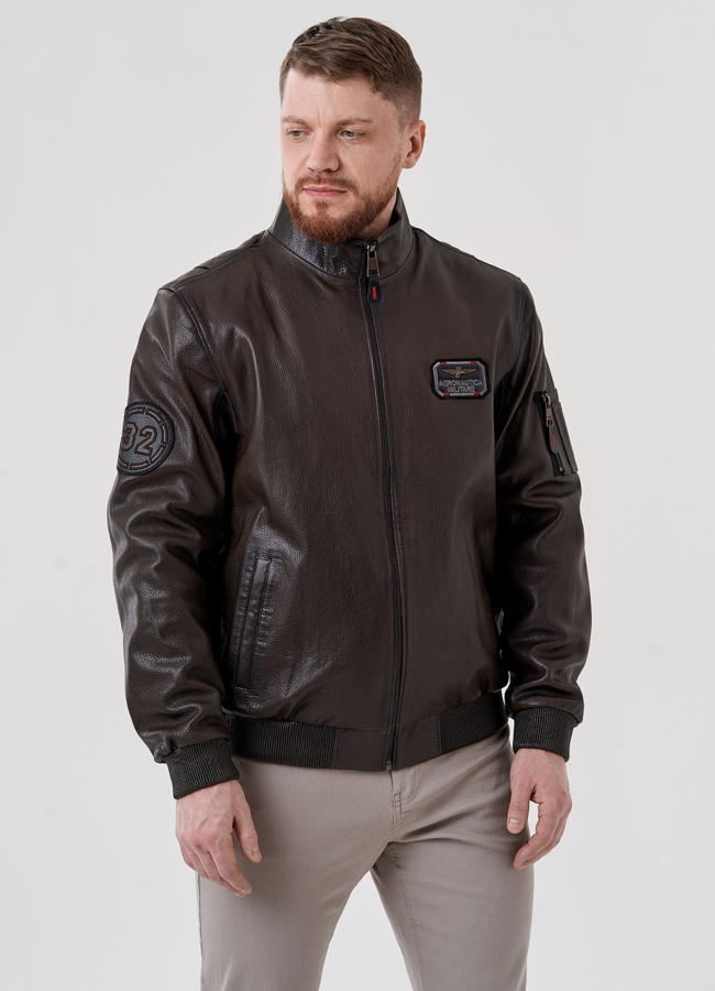 Мужская куртка из натуральной кожи  модель № 24393 в кредит