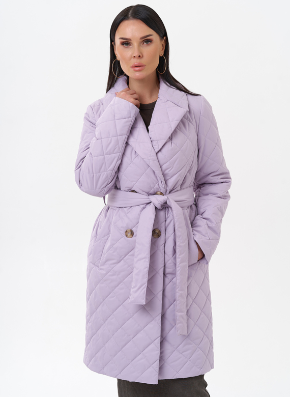 Женское стеганое полупальто с поясом