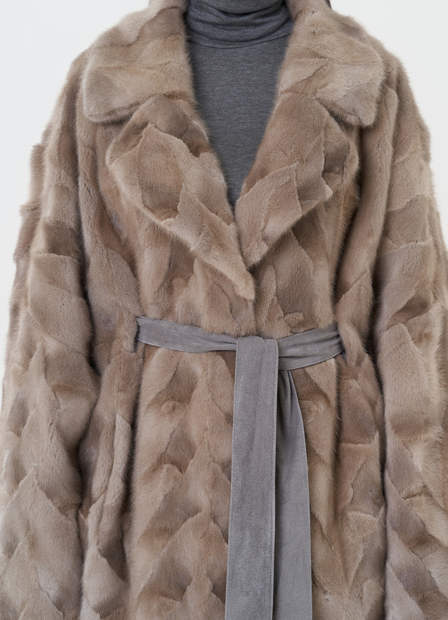 Шуба из меха скандинавской норки с поясом модель № 27626 универмаг малина