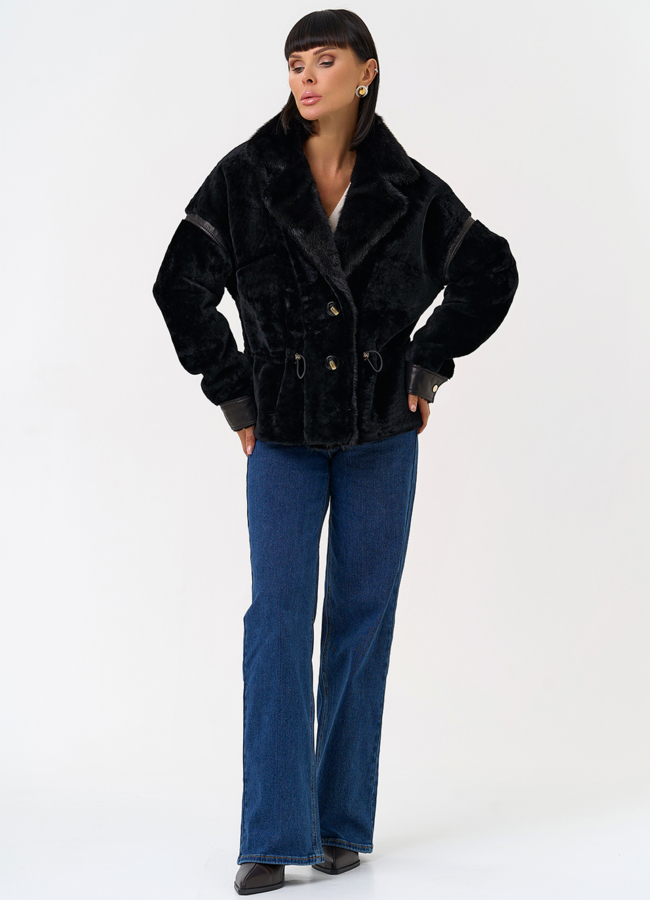 Женская короткая дубленка с английским воротником из меха норки модель № 31483 универмаг малина