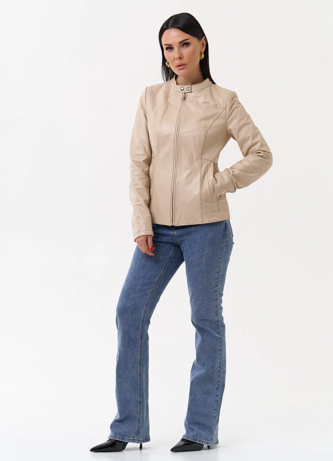 Светлая кожаная куртка модель № 75140 универмаг малина