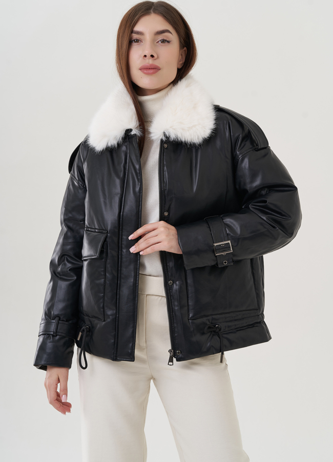 Куртка демисезонная из искусственной кожи модель № 25347 в рассрочку