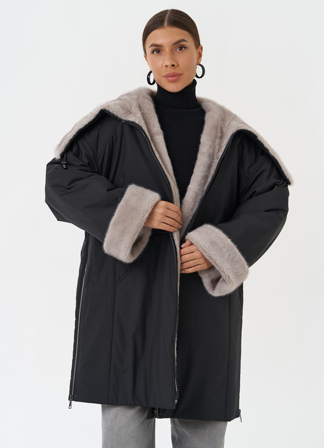 Пуховик с отделкой из эко меха  модель № 28836 универмаг малина