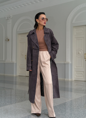 Длинный плащ из натуральной замши