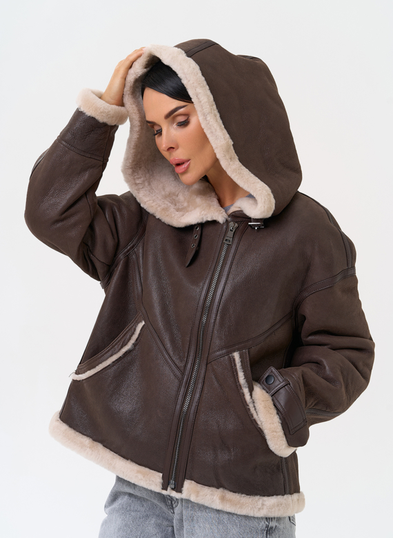 Натуральная дубленка с капюшоном